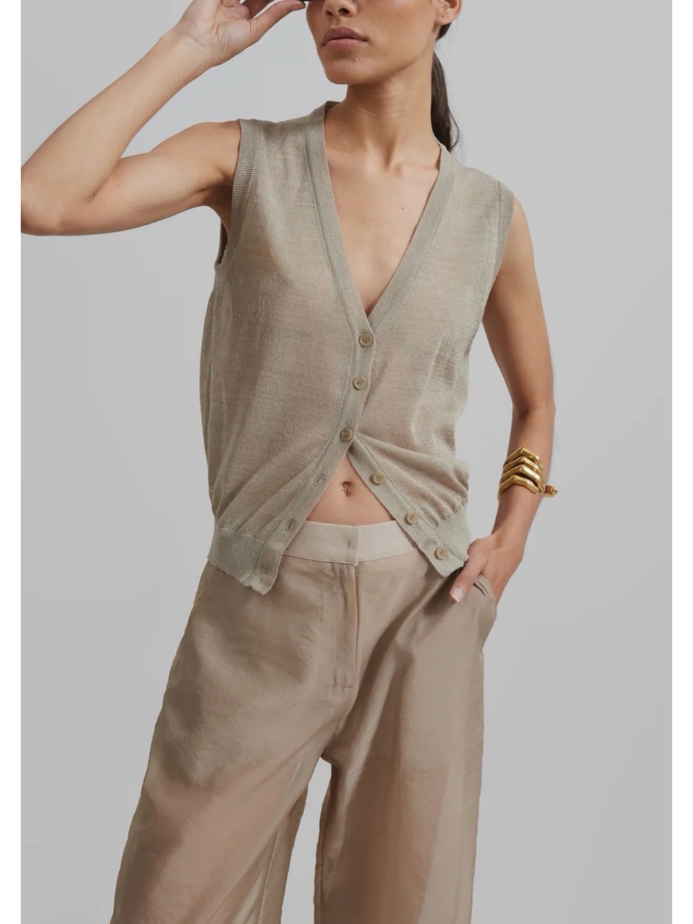 The Frankie Shop Abra Sheer Trousers in Beige, size Small - Picture 3 of 8
